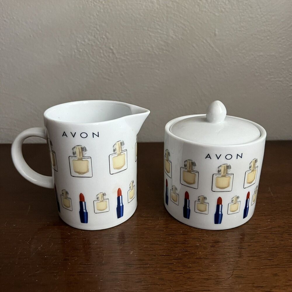 Avon Lipstick Perfume Creamer & Sugar Bowl Set Modern